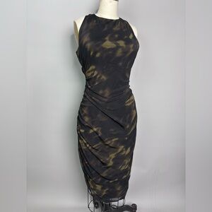 Kenneth Cole Olive Acid Dyed Ruched Mesh Dress NWT Small